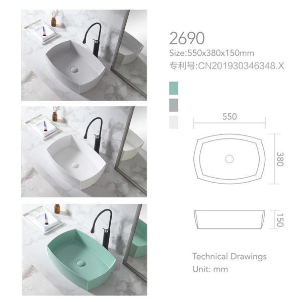 12L Square Counter Top Basin Ceramic Sink Matte Light Green Color