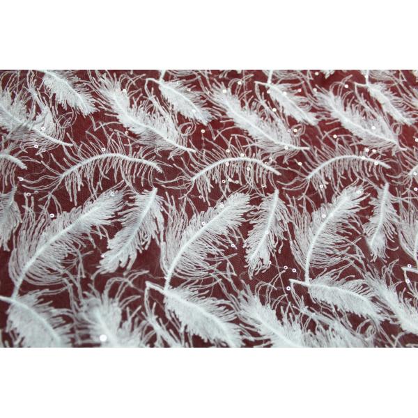 2017 Hot Sale Garment Accessories White Fether Embroidery Lace Fabric With Sequin