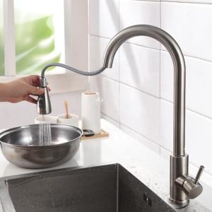 China Surface Drawing Stainless Pull Down Kitchen Faucet Healthy Hygienic on sale
