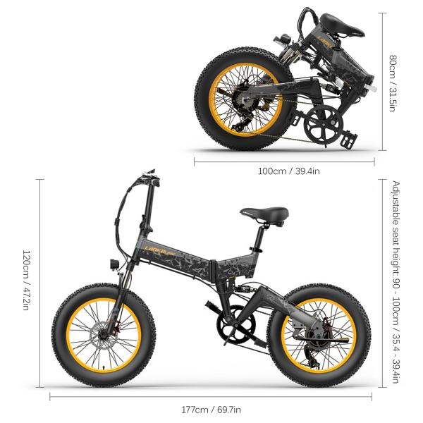48V 20 Inch Fat Tire Folding Electric Bike Shimano Gear 6061 Alu 35-40km