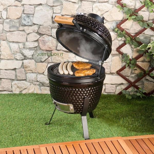 54x42.5x41.5CM 2 In 1 Kamado Ceramic Kettle Grill For Outdoor Cool Camping BBQ