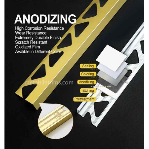 L Shape Metal Tile Trims Bright Gold 12.5mm For Tile Decoration