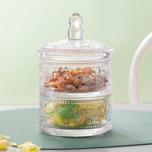 China Housewares Stackable Clear Glass Storage Jar 820ml 2 Pieces With Lid on sale