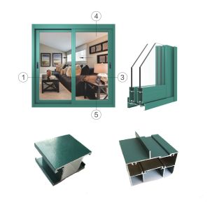 Quality 6063 Alloy Aluminum Sliding Window Frame Green Powder Coating for sale
