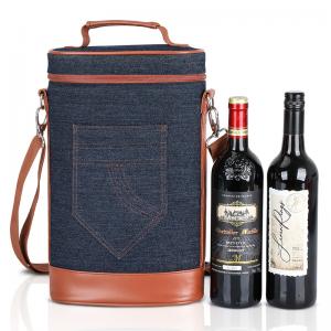 China Denim Insulated Wine Cooler Bags Cheese Tote 2 Bottle Picnic 8.5x3.8x14 on sale