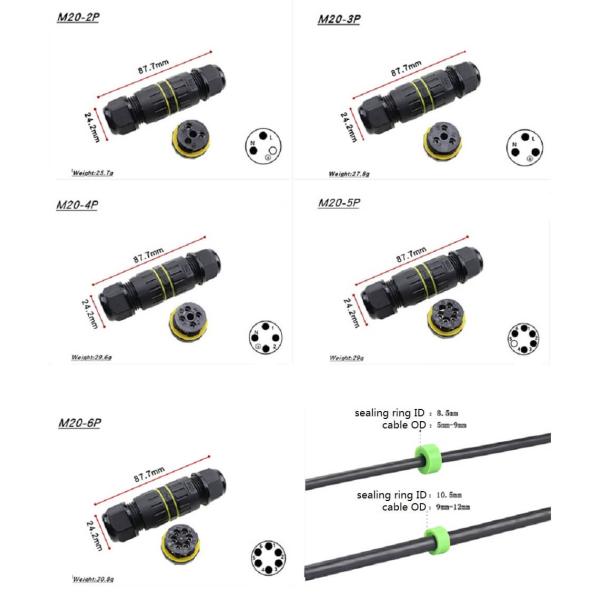 Ip68 M20 2 Pin Waterproof Wire Connectors 3 4 5 6 Pins 2 Poles For Outdoor And Underwater Use