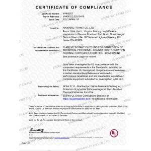 XINXIANG FR KNIT CO.LTD Certifications