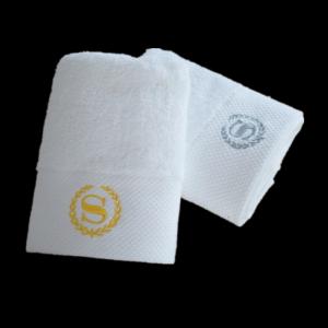 Quality 100% cotton white satin jacquard hotel towel sets with logo for promotion for sale
