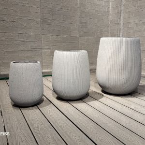 Garden Round Fiber Clay Pots Hand Carved 10 Inches