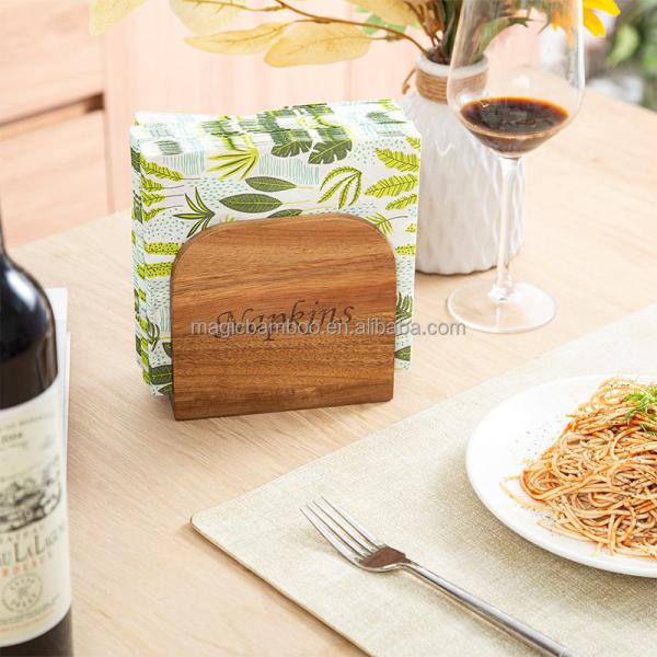 Bamboo Napskin Holder For Table Upright Napkin Dispenser Perfect For Indoor And Outdoor