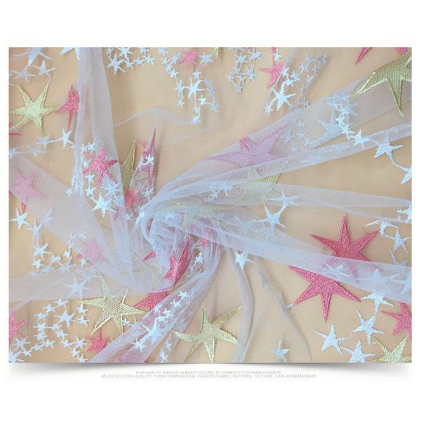 2018 summer new style mesh based Star embroidery lace fabric /children'dress fabric
