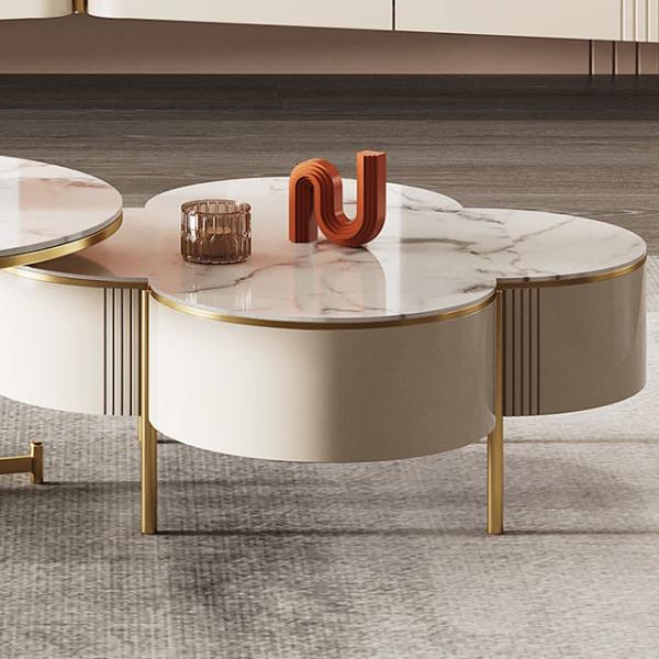 Butterfly Shaped 90cm Round Rock Coffee Table 150KG Light Luxury Tea Table