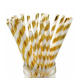 197mm 6mm Chevron Foil Gold Bendable Paper Drinking Straws
