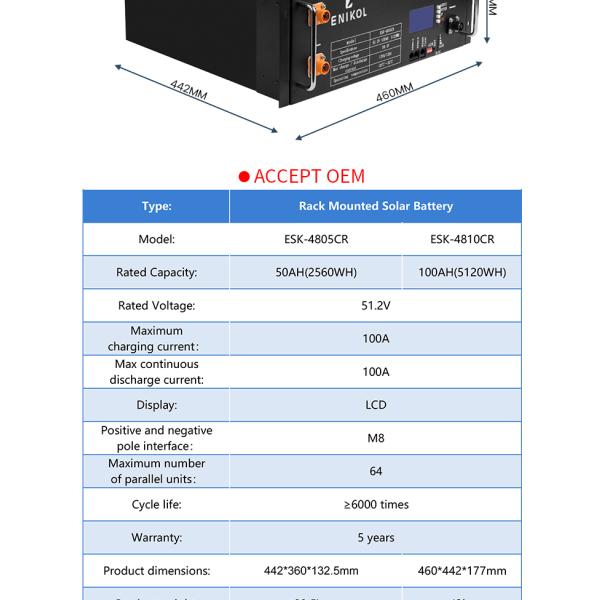 24V 200Ah Lithium Iron Battery Pack Rack Mounted Solar Lifepo4 48V 100ah Battery