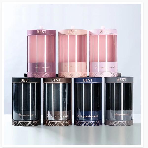 Custom Luxury Clear Window Transparent Paper Round Cylinder Shape Wedding Flower Boxes