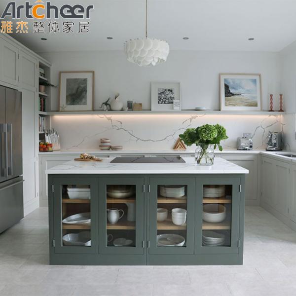 Marble Custom Kitchen Islands Center Bar Cabinet with Stone Top and Durable Door Base Cabinets