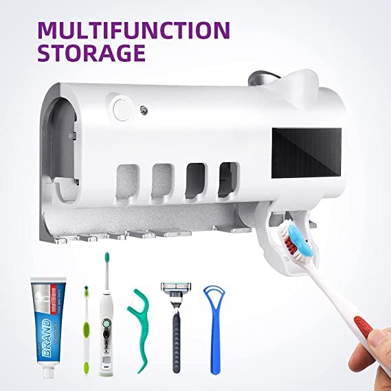 Bathroom Solar Energy UV Toothbrush Holder Toothpaste Dispenser Multi Function