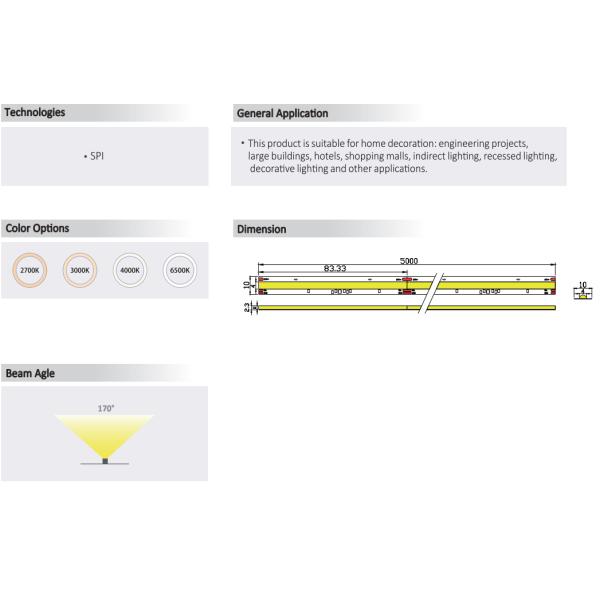 CCT White SPI Module IP20 2835 LED Strip 2700K 3000K 4000K 6500K 170° COB SPI 24V