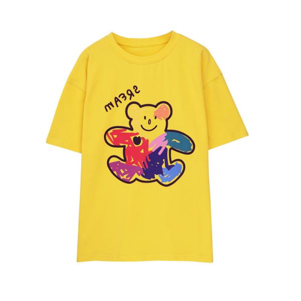 Small quantity clothing factory Comfortable Fabric Cartoon Bear Print T Shirt Girls Tops 90cm To 130cm