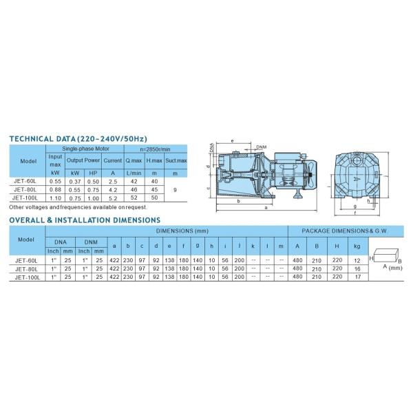 1HP Electric Water Pump JET 100 With CE Certificate 220V 50HZ