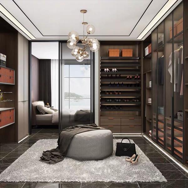 Close-up view of wardrobe interior with adjustable shelving system