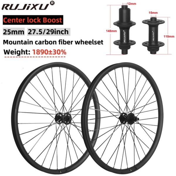 RUJIXU 27.5/29 Inch 32H Carbon Fiber Wheelset - Carbon Six-hole / Center Lock Disc Brake Bicycle Wheelset