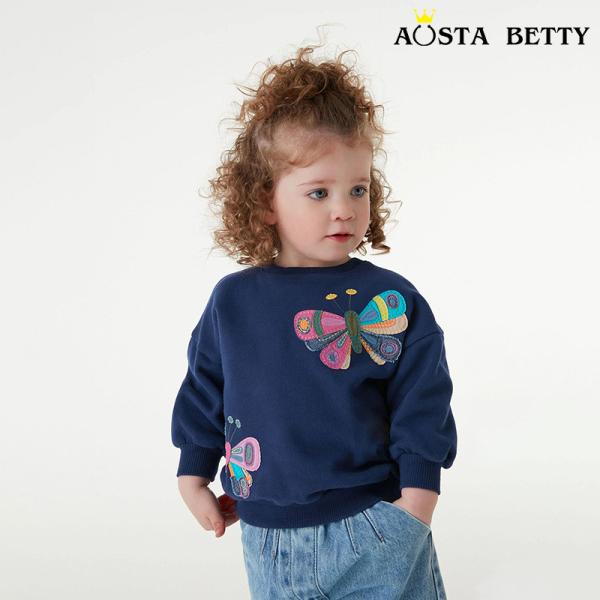 Autumn girls Patch Butterfly Sweatshirt wholesale Spring Winter long-sleeved toddler girl clothing pulloverb