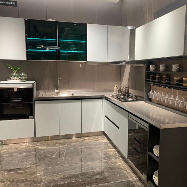 Buy Customized Modern White Metal Kitchen Cabinets Stainless Steel With Sink at wholesale prices