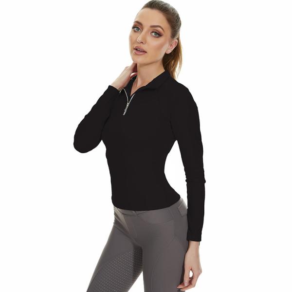 Sweat Wicking Horse Riding Tops Long Riding Base Layer Black Female Zipper Shirts