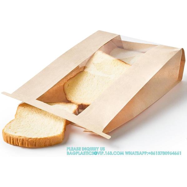 Large Bread Bags, 13.7 X 8.2 X 3.5 Inches Kraft Paper Bakery Bags With Windows Tin Tie Tab Lock Large Bread Bags