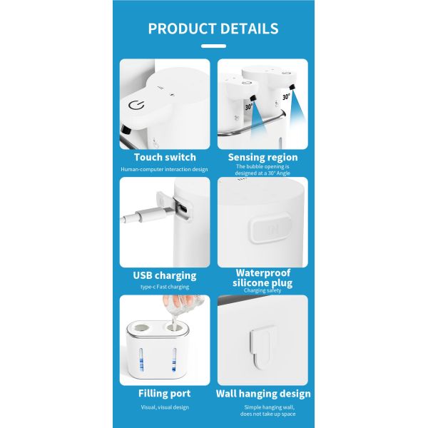 The new P16 automatic sensor soap dispenser, electric foam machine, dual-head soap dispenser, wall-mounted hand sanitizer machine