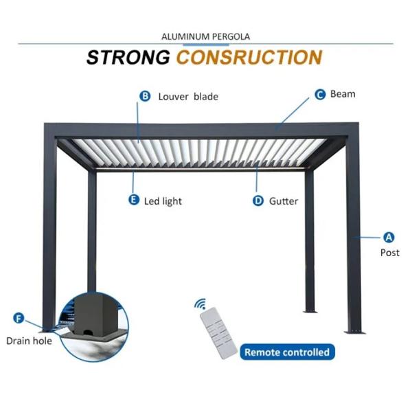 Villa Yard Electric Turning Louvers With Retractable Roof Aluminum Louvered Pergola