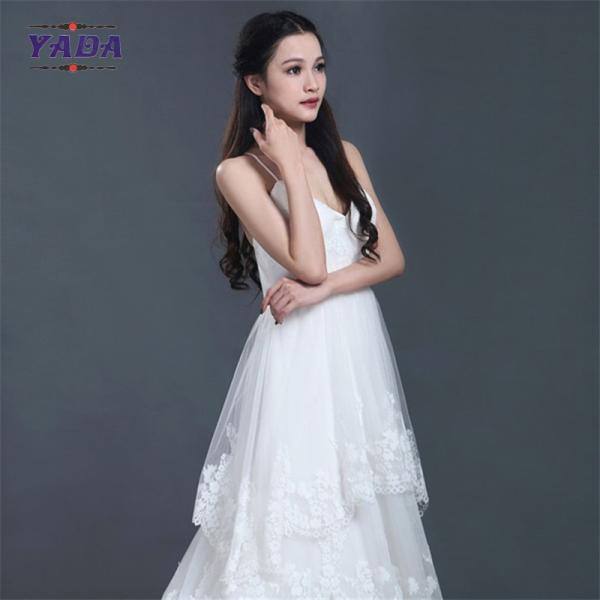 Spaghetti strap sexy low back 5 layers ruffles lace patterns dress ball gown bride dresses wedding