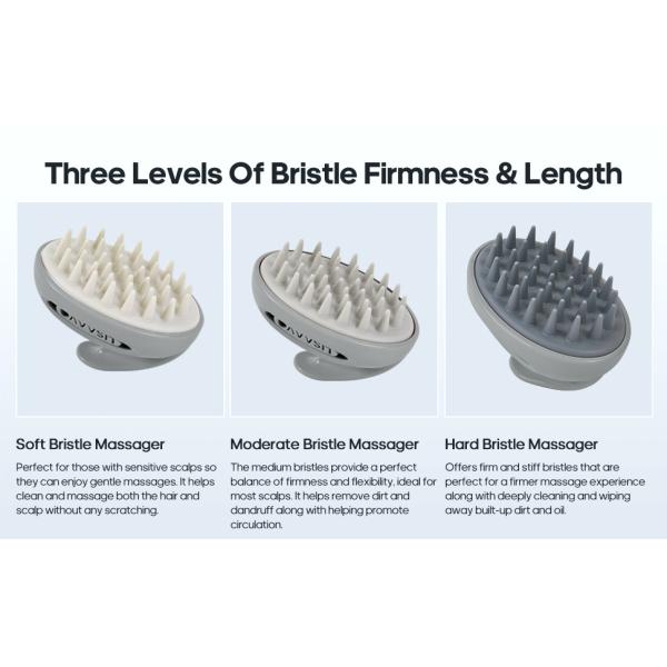 Gray Interchangeable Scalp Scrub Brush With 3 Hardness Levels