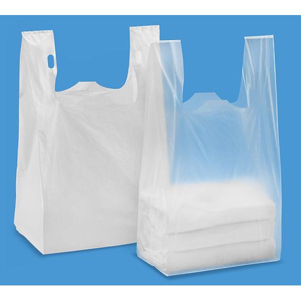 T Shirt Shopping Bags 13 mic . 1000/case ,WHITR Colour With Printing , HDPE material