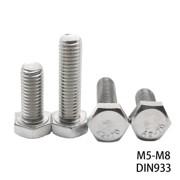 304 Stainless Steel SS Hex Head Bolts Full Thread A2-70 Din933 Bolt M12 M14 M16 M18 M20