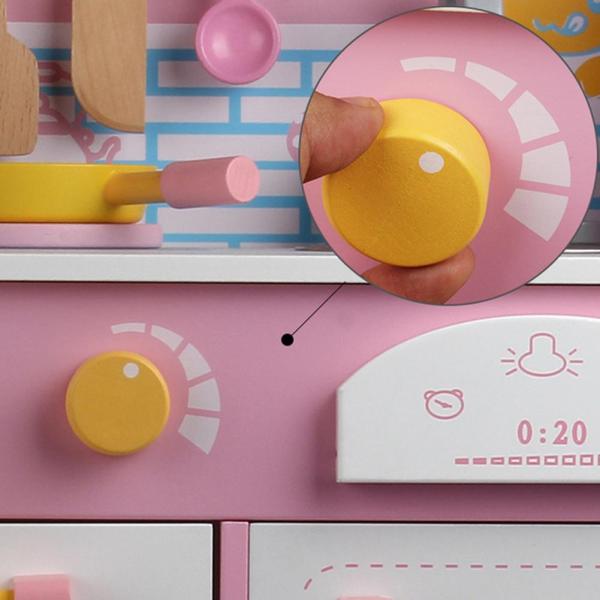 Utensils 30cm Pink Wooden Play Kitchen Tabletop Playhouse Toys