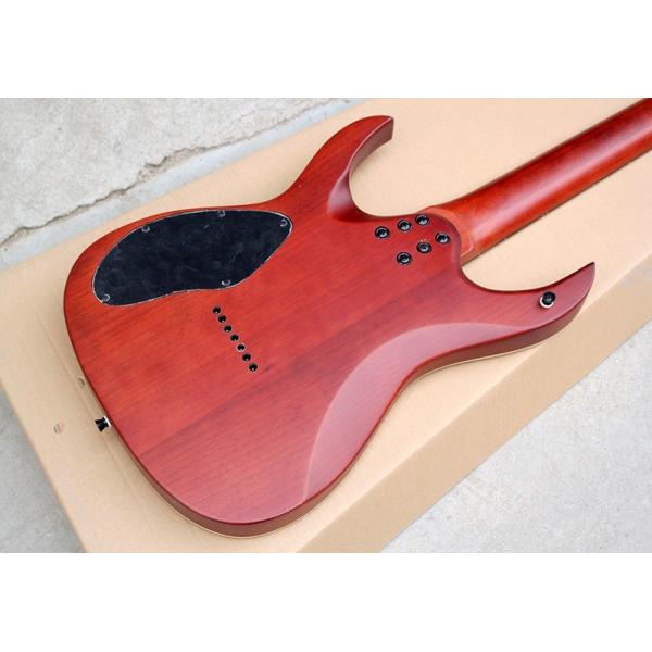 Custom Brown 7-String Alder Electric Guitar with Burl Veneer,24 Frets,2 Open Pickups,White Binding