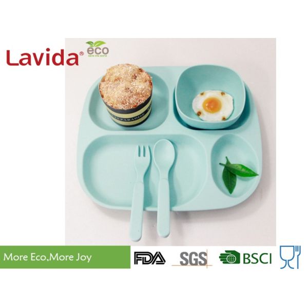 Shatter Proof Square Bamboo Childrens Dinner Set BPA Free With Spoon / Fork