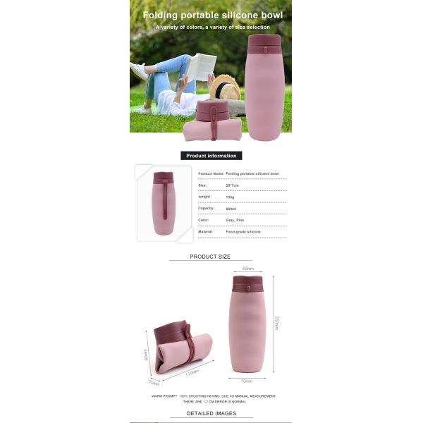 BPA Free 600ml Leakproof Silicone Foldable Water Bottle With PP Lid