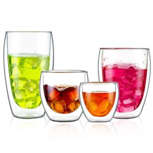 Quality 450ml 650ml Personalized Glass Cup Clear Double Wall Glass Mug for sale