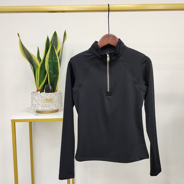 Sweat Wicking Horse Riding Tops Long Riding Base Layer Black Female Zipper Shirts