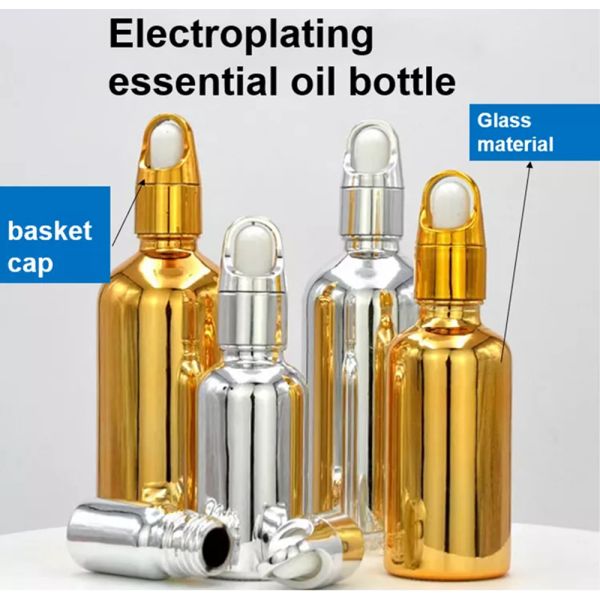 10ml 20ml 30ml 50ml Electroplate Gold Color Luxury Cosmetic Packaging Glass Dropper Bottles for Essential Oils