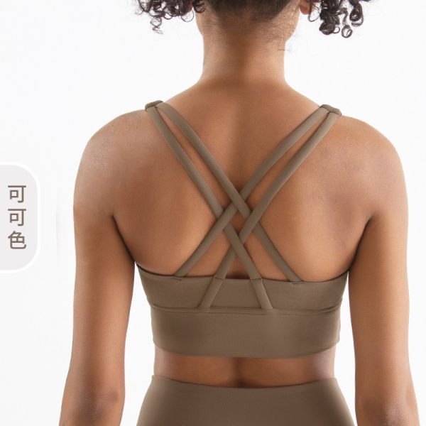 DOUBLE-SIDED BRUSHED CROSS BACK SPORTS UNDERWEAR SHOCK-PROOF PUSH-UP YOGA SPORTS BRA FITNESS VEST