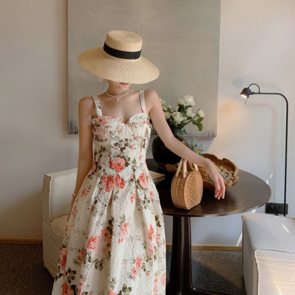 Retro Backless Floral A Line Midi Dress