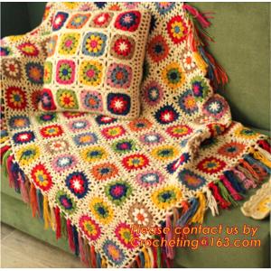 Handmade crochet hook Daisy striped blanket, Cashmere knitted blanket, sofa