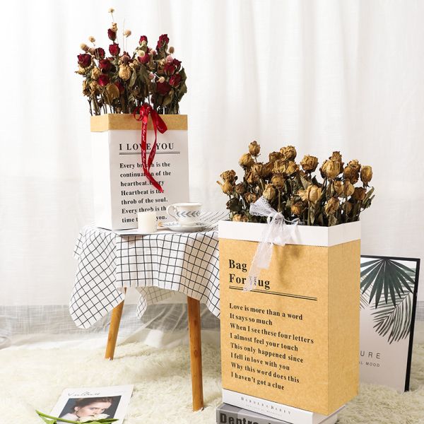 Personalized Recyclable Printed Kraft Paper Bags Rectangular Flower Gift Bag For Bouquets