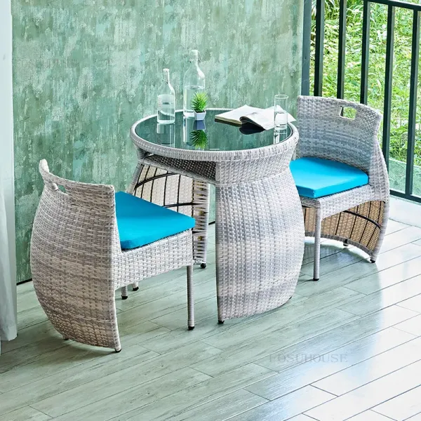 Balcony Small Table Chair Combination in Simple Style with Optional Red Rattan Color