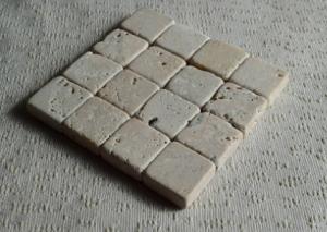 Quality Beige Natural Travertine Coasters Birthday Decoration Items Tumbled Finish for sale