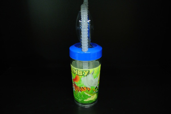 Funny Cartoon Character Water Bottle Plastic With Long Curly Straw OEM / ODM Available